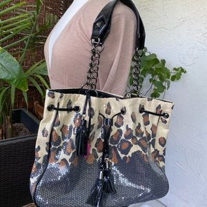 Betsey Johnson Leopard Sequin Bag GUC